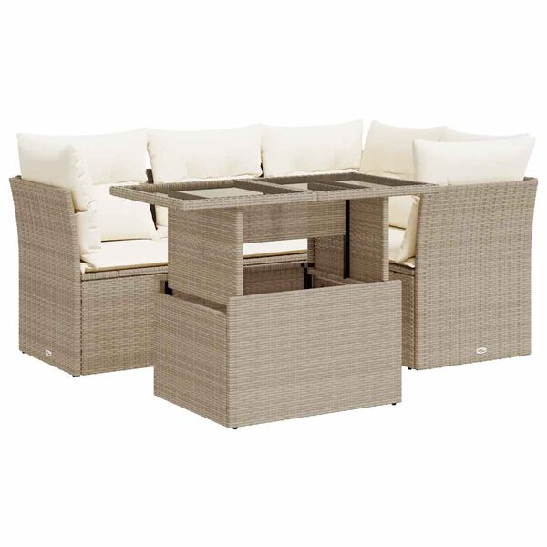 vidaXL Salon de jardin avec coussins 5 pcs beige r&eacute;sine tress&eacute;e