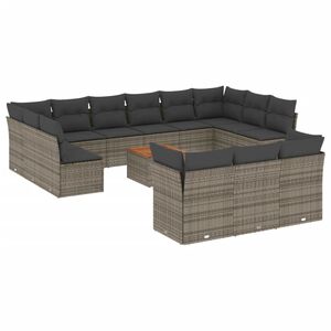 vidaXL Salon de jardin avec coussins 14 pcs gris r&eacute;sine tress&eacute;e