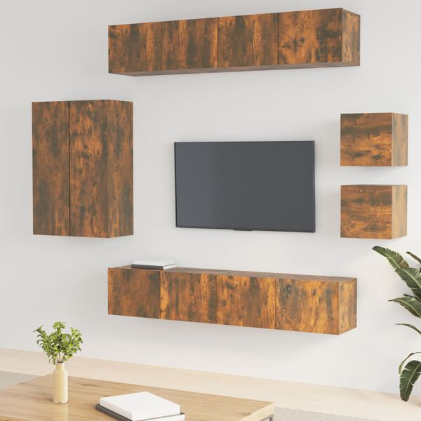 vidaXL Ensemble de meubles TV 8 pcs Ch&ecirc;ne fum&eacute; Bois d'ing&eacute;nierie