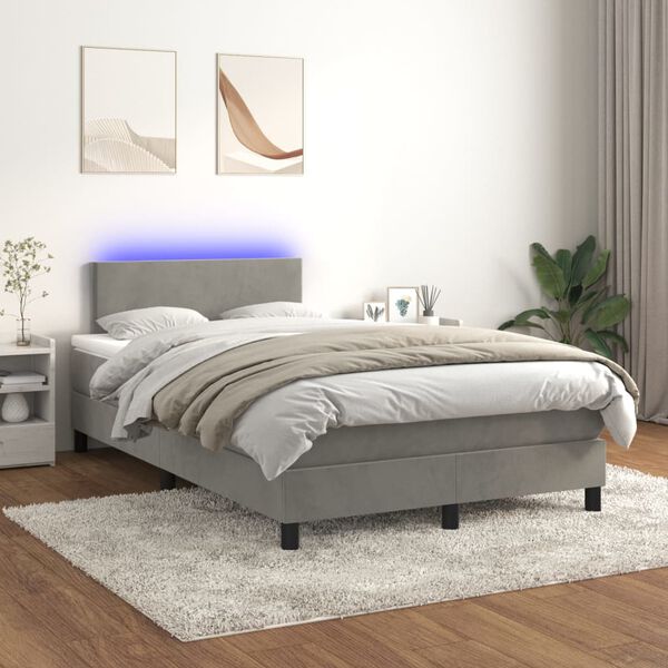 vidaXL Sommier &agrave; lattes de lit avec matelas LED Gris clair 120x200 cm