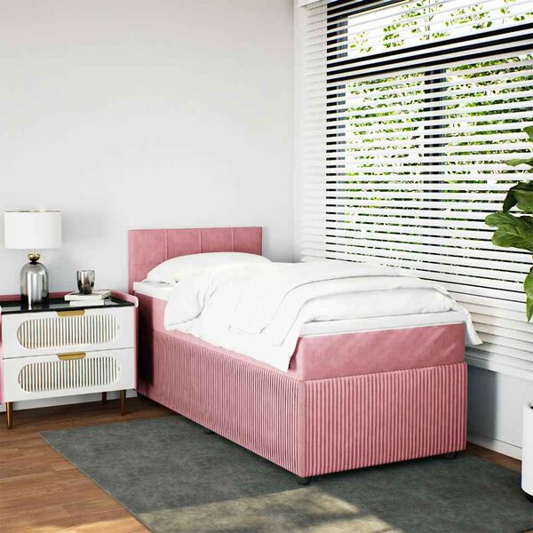 vidaXL Sommier &agrave; lattes de lit avec matelas Rose 90x190 cm Velours