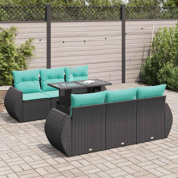 vidaXL Salon de jardin avec coussins 7 pcs noir résine tressée acacia