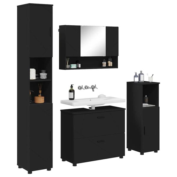 vidaXL Ensemble de mobilier de salle de bain avec tiroir 4 pcs Noir