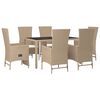 vidaXL Ensemble à manger de jardin et coussins 7 pcs beige poly rotin