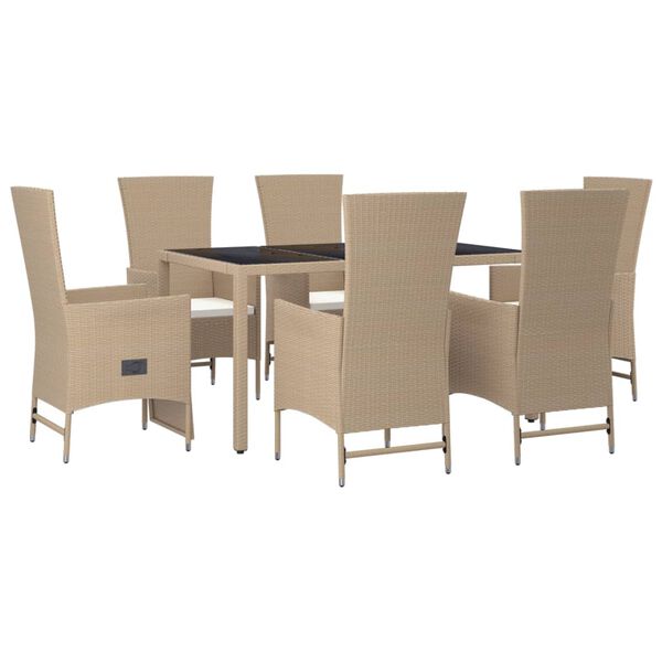 vidaXL Ensemble à manger de jardin et coussins 7 pcs beige poly rotin