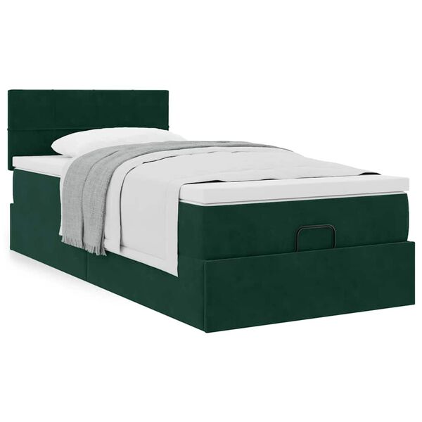 vidaXL Cadre de lit ottoman avec matelas vert fonc&eacute; 90x190 cm velours