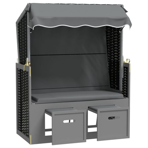 vidaXL Strandkorb avec auvent poly rotin bois solide anthracite noir