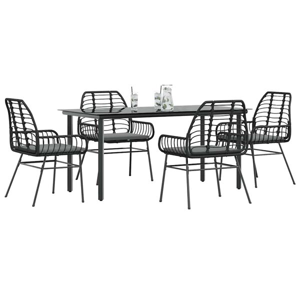 vidaXL Ensemble &agrave; manger de jardin et coussins 5 pcs noir rotin verre