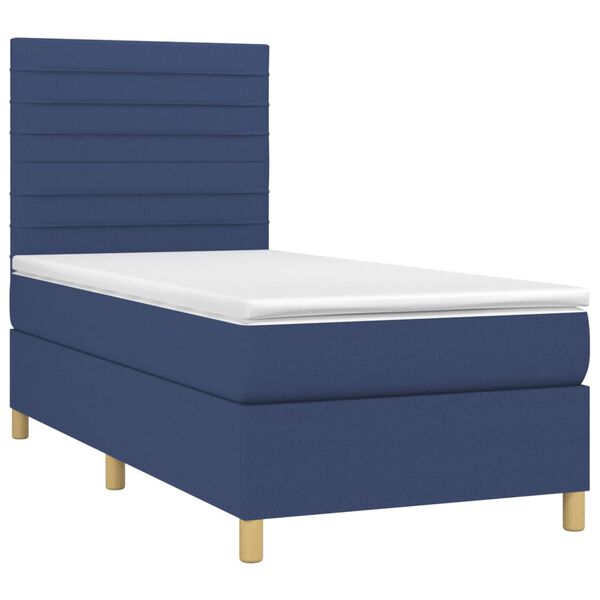 vidaXL Sommier &agrave; lattes de lit avec matelas Bleu 100x200 cm Tissu