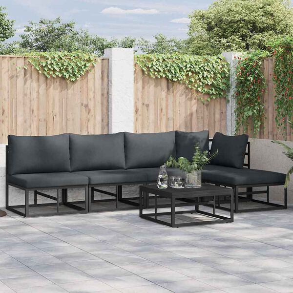 vidaXL Ensemble de canapé de jardin avec coussin 5 pcs Noir Aluminium