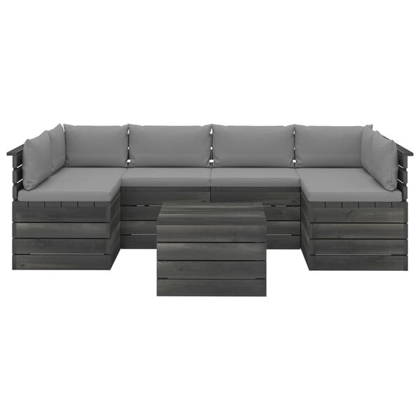 vidaXL Salon palette de jardin 7 pcs avec coussins Bois de pin massif