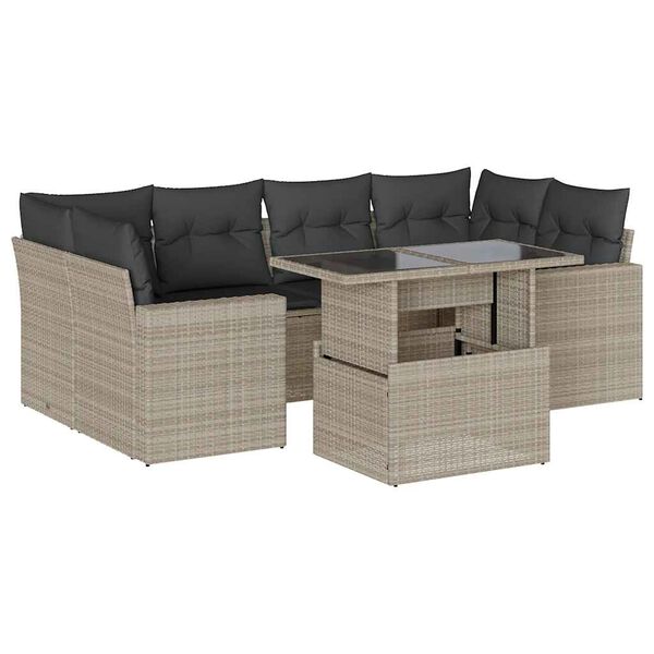 vidaXL Salon de jardin avec coussins 7 pcs gris clair r&eacute;sine tress&eacute;e