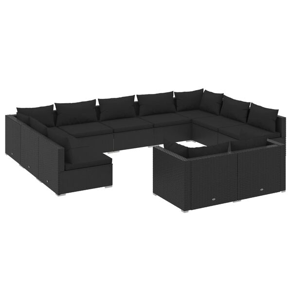 vidaXL Salon de jardin 11 pcs avec coussins Noir R&eacute;sine tress&eacute;e