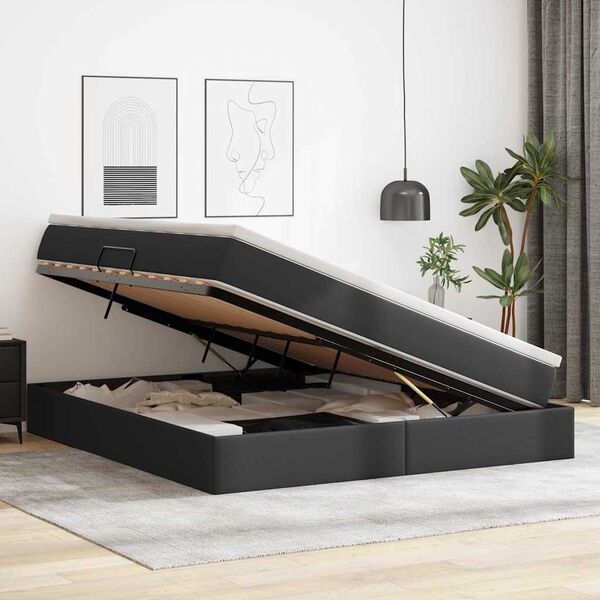 vidaXL Lit avec rangement et matelas Noir 160 x 200 cm Simili cuir