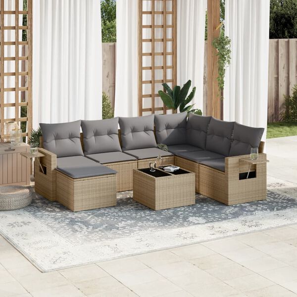 vidaXL Salon de jardin avec coussins 8 pcs beige r&eacute;sine tress&eacute;e
