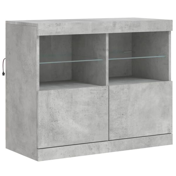 vidaXL Buffet avec lumières LED gris béton 81x37x67 cm