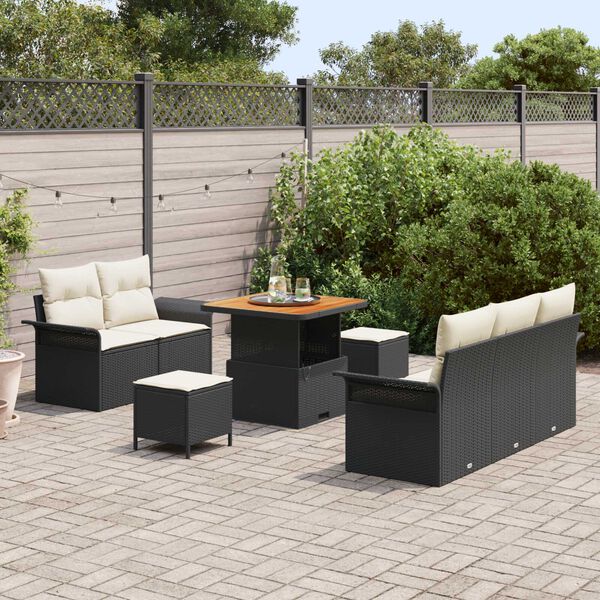 vidaXL Ensemble de canapé de jardin 8 pcs Noir polyrotin