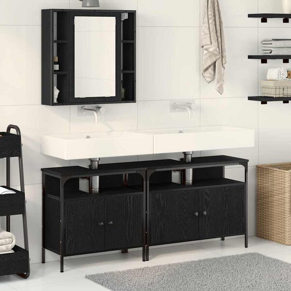vidaXL Meubles de salle de bain 3 pcs Noir Bois d'ing&eacute;nierie