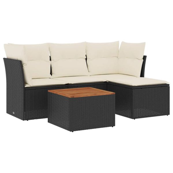 vidaXL Salon de jardin 5 pcs avec coussins noir r&eacute;sine tress&eacute;e