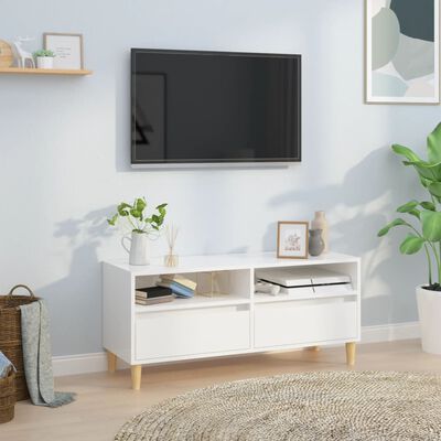 vidaXL Meuble TV blanc brillant 100x34,5x44,5 cm bois d'ingénierie
