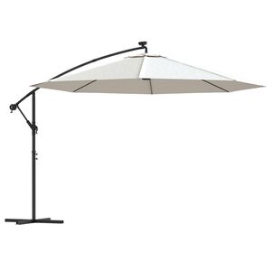 vidaXL Parasol de jardin en porte-&agrave;-feux et lumi&egrave;res LED m&acirc;t en m&eacute;tal
