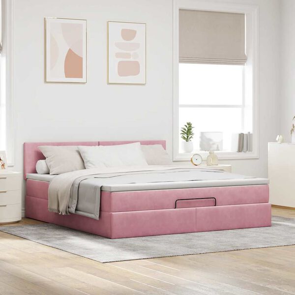 vidaXL Lit ottoman avec matelas et LED Rose 180x200 cm velours