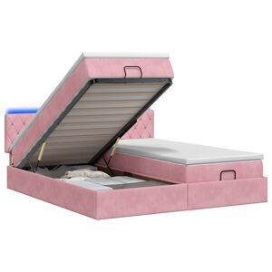 vidaXL Lit coffre avec matelas et LED Rose 180 x 200 cm Velours