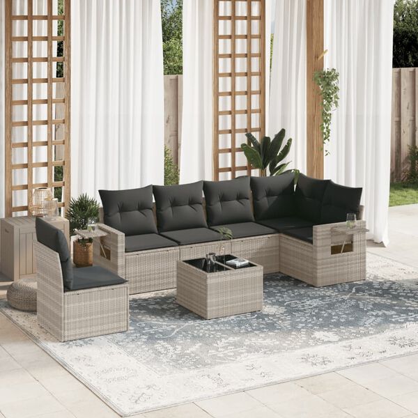 vidaXL Salon de jardin avec coussins 7 pcs gris clair r&eacute;sine tress&eacute;e