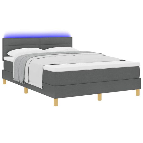 vidaXL Lit &agrave; ressort LED avec matelas Gris fonc&eacute; 140 x 190 cm tissu