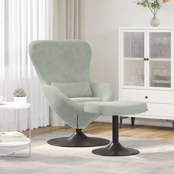 vidaXL Chaise Œuf avec Pouf Gris clair 63 x 73 x 90 cm Velours