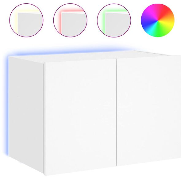 vidaXL Meuble TV mural avec lumi&egrave;res LED blanc 60x35x41 cm