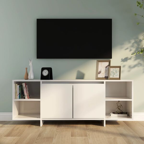 vidaXL Meuble TV blanc brillant 130x35x50 cm bois d'ing&eacute;nierie