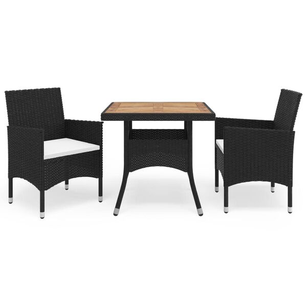 vidaXL Ensemble &agrave; Manger de jardin 3pcs poly rotin et bois solide noir