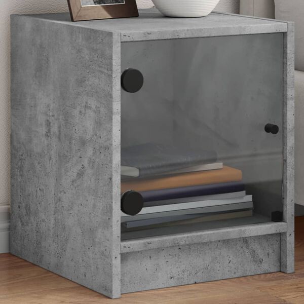 vidaXL Table de chevet avec porte en verre gris b&eacute;ton 35x37x42 cm