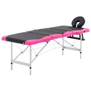 vidaXL Table de massage pliable 4 zones Aluminium Noir et rose