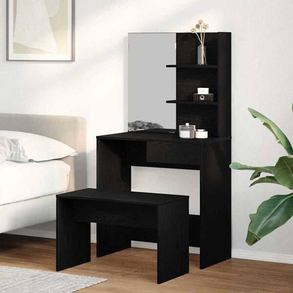 vidaXL Ensemble de Coiffeuse 2 pcs Ch&ecirc;ne noir Bois d'ing&eacute;nierie