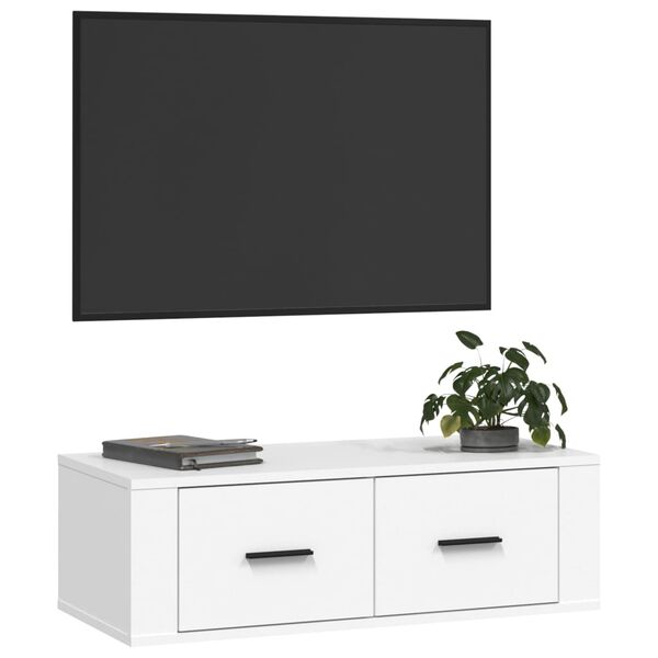 vidaXL Meuble TV suspendu Blanc 80x36x25 cm Bois d'ingénierie