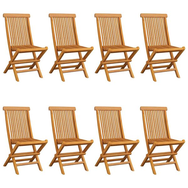 vidaXL Chaises de jardin et coussins noir lot de 8 Bois de teck massif