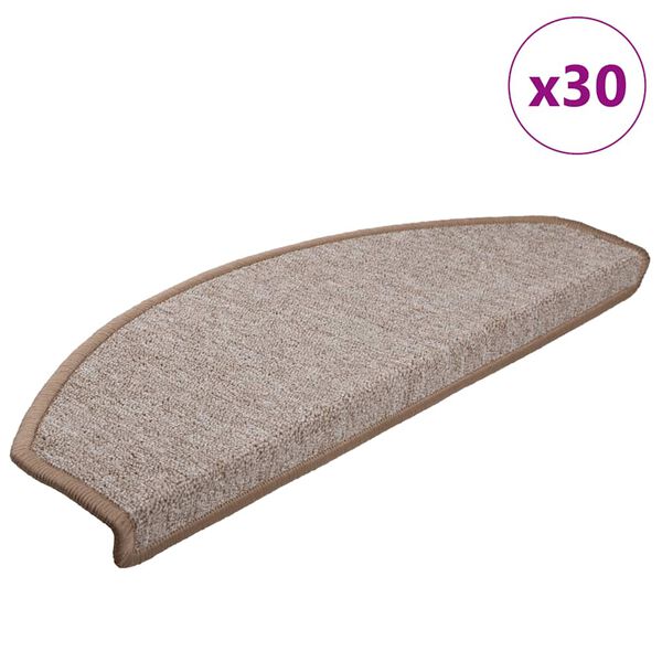 vidaXL Tapis d'escalier 30 pi&egrave;ces 65 x 24 x 4 cm Marron clair Demi-rond Grand