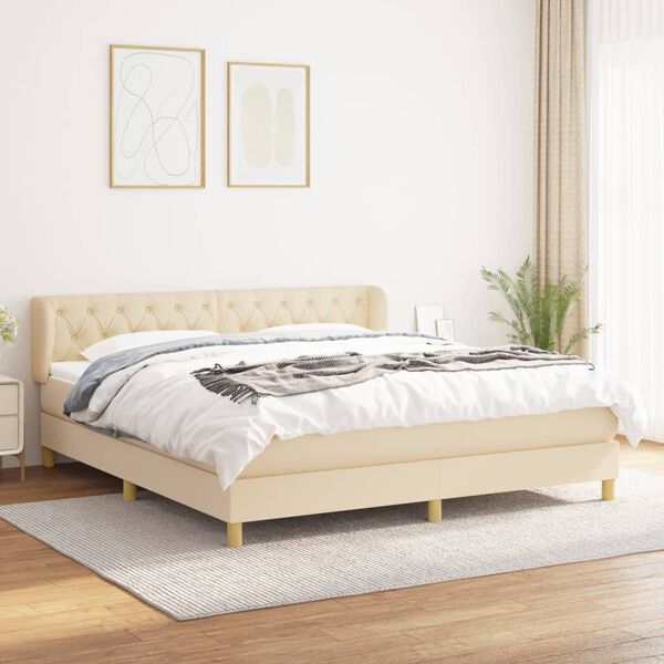 vidaXL Sommier &agrave; lattes de lit avec matelas Cr&egrave;me 160x200 cm Tissu