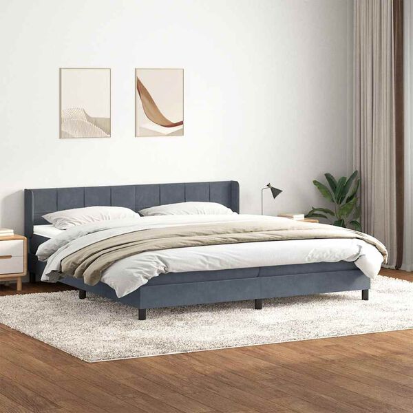 vidaXL Sommier &agrave; lattes de lit et matelas gris fonc&eacute; 200x220cm velours