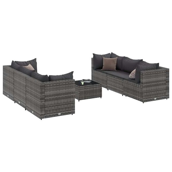 vidaXL Salon de jardin 7 pcs avec coussins Gris R&eacute;sine tress&eacute;e