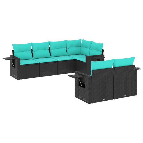 vidaXL Salon de jardin 7 pcs avec coussins noir r&eacute;sine tress&eacute;e