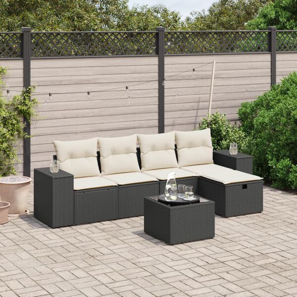 vidaXL Salon de jardin 6 pcs avec coussins noir r&eacute;sine tress&eacute;e