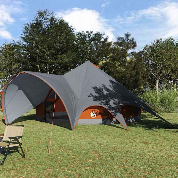 vidaXL Tente Teepee 7-Personnes Gris et orange 600 x 600 x 347 cm