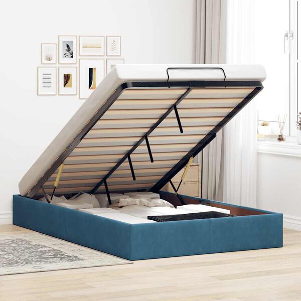 vidaXL Cadre de lit ottoman sans matelas bleu fonc&eacute; 120x200 cm velours