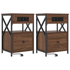 vidaXL Cabinet de chevet avec tiroir 2 pcs Ch&ecirc;ne brun 40 x 31 x 60 cm