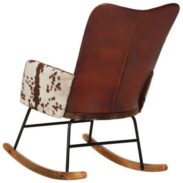 vidaXL Chaise &agrave; bascule Marron Cuir v&eacute;ritable