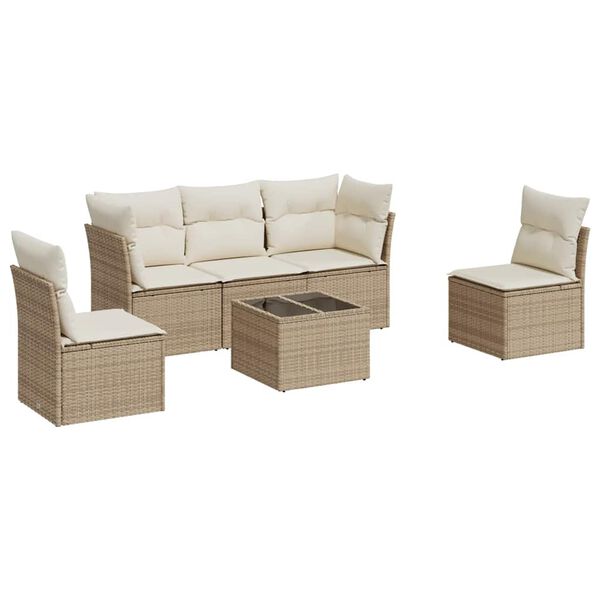 vidaXL Salon de jardin avec coussins 6 pcs beige r&eacute;sine tress&eacute;e