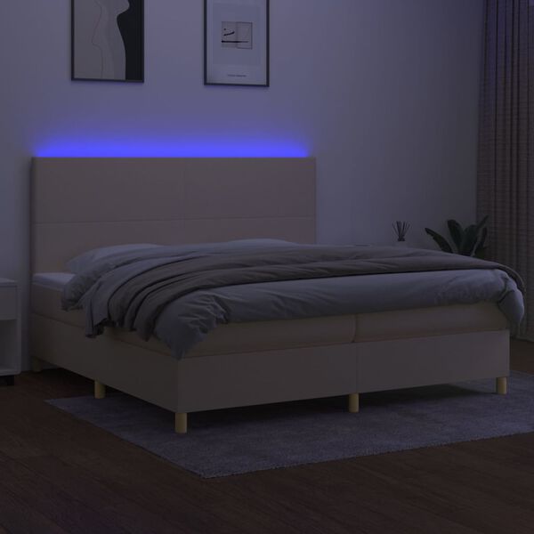 vidaXL Sommier &agrave; lattes de lit et matelas et LED Cr&egrave;me 200x200cm Tissu